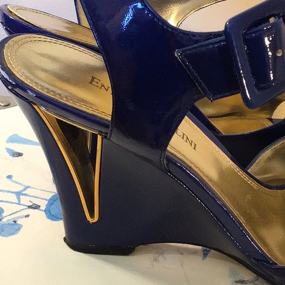 Dark Blue Patent Leather Wedges - Picture 5 of 6